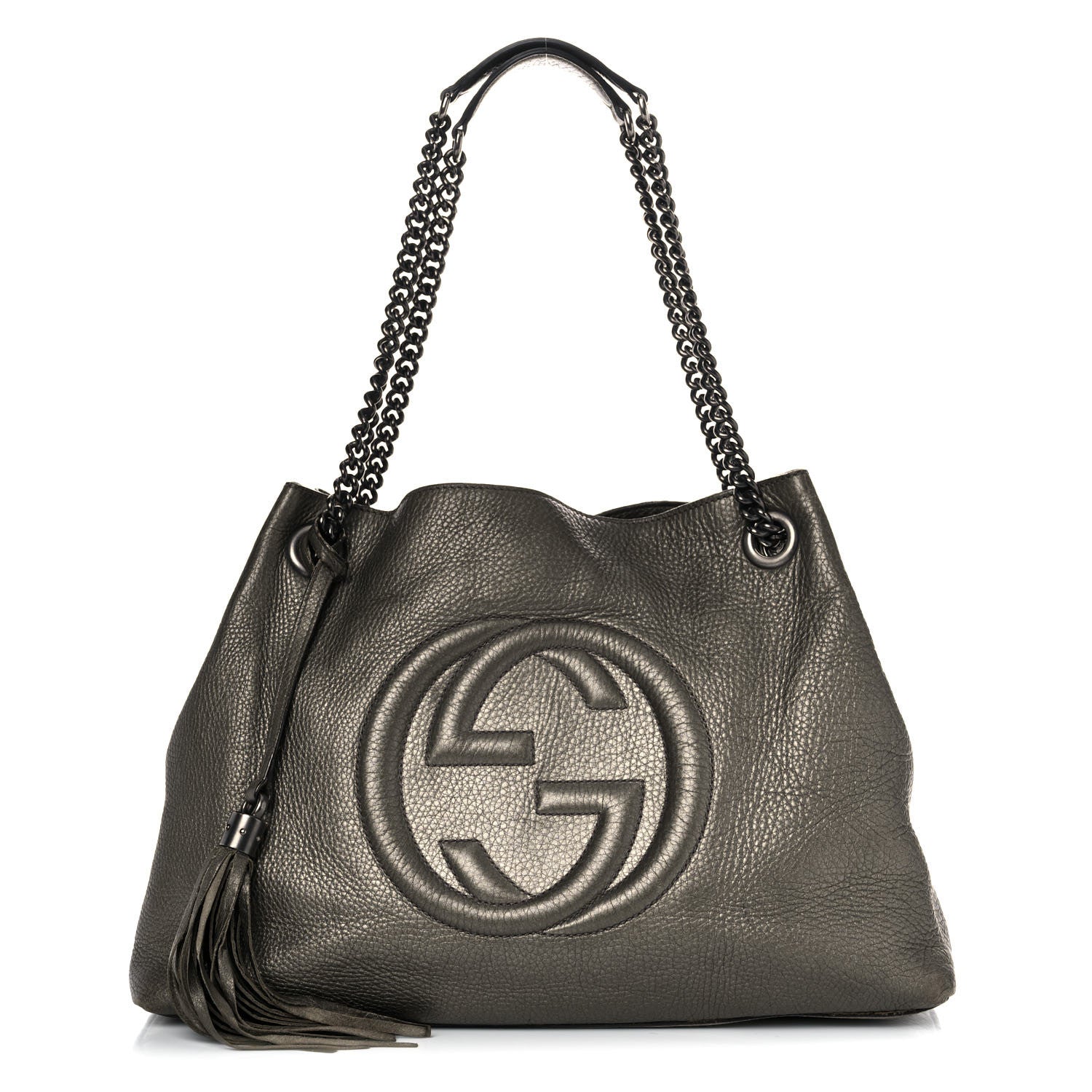 Gucci Metallic Pebbled Calfskin Medium Soho Chain Shoulder Bag Sasso 2 of 36