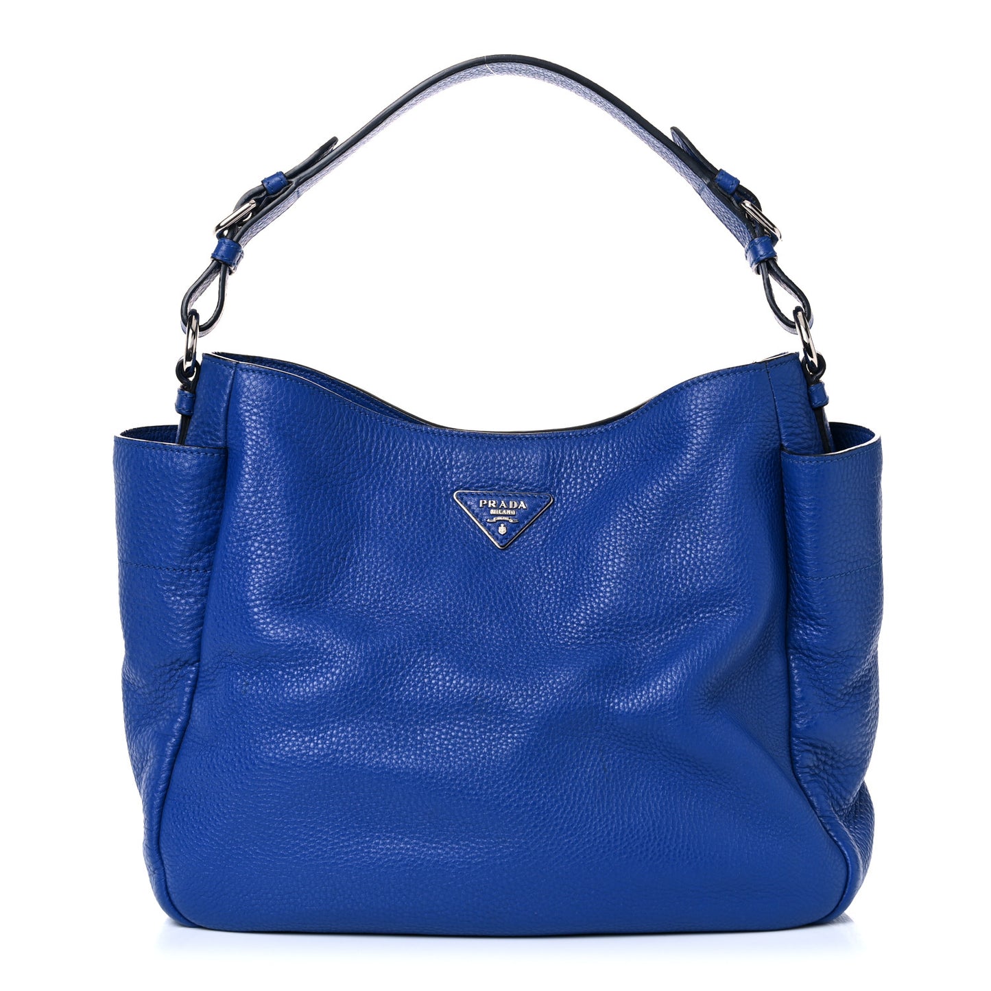 Vitello Daino Side Pocket Hobo Azzurro