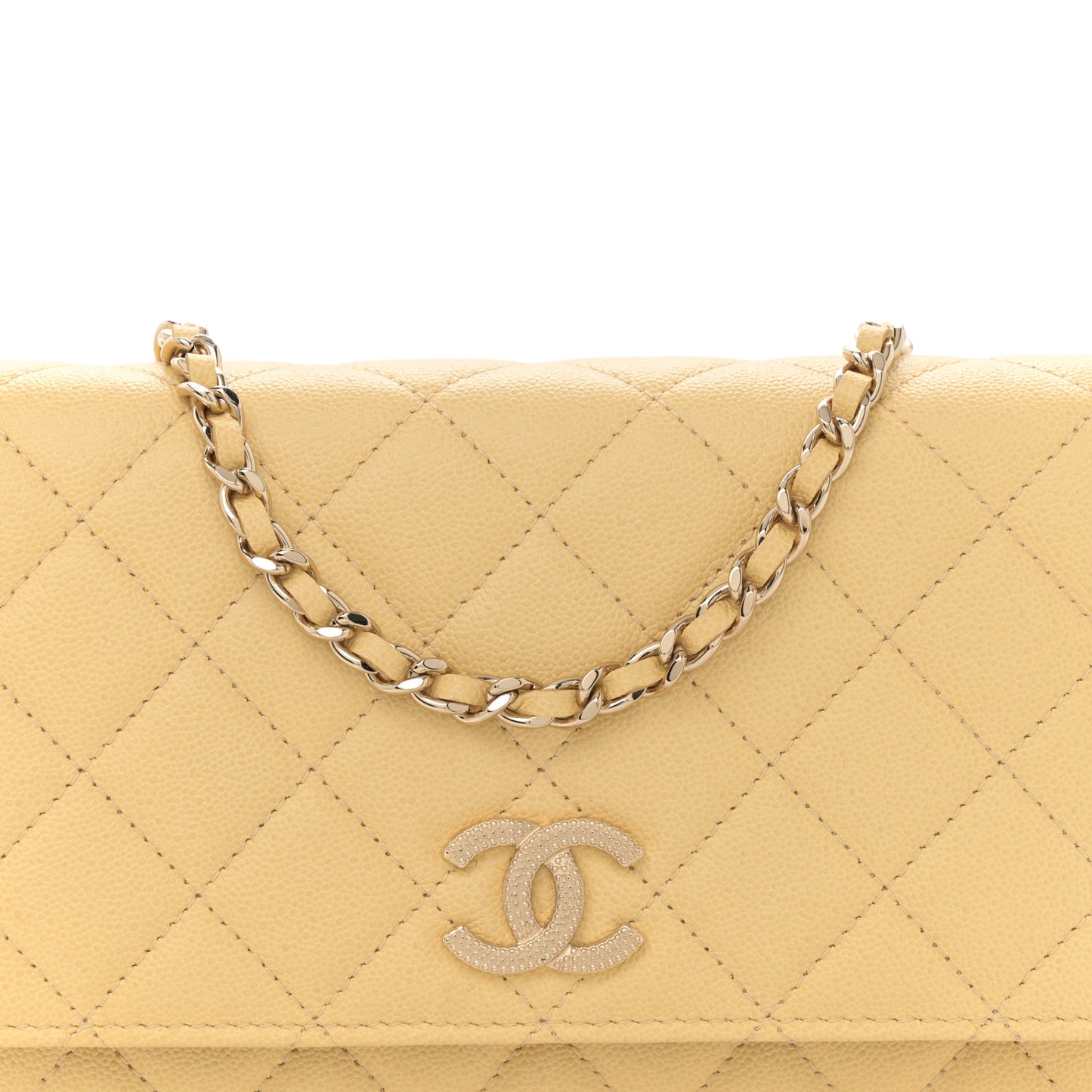 Caviar Quilted Studded CC Wallet on Chain WOC Yellow