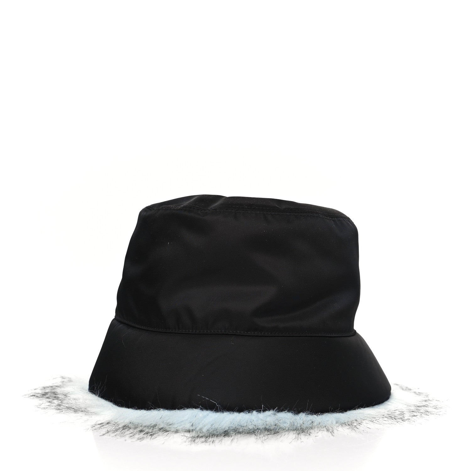 Prada Re-Nylon Faux Fur Metal Triangle Logo Womens Bucket Hat M Black Astro 3 of 6