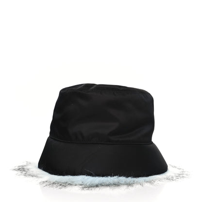 Prada Re-Nylon Faux Fur Metal Triangle Logo Womens Bucket Hat M Black Astro 3 of 6