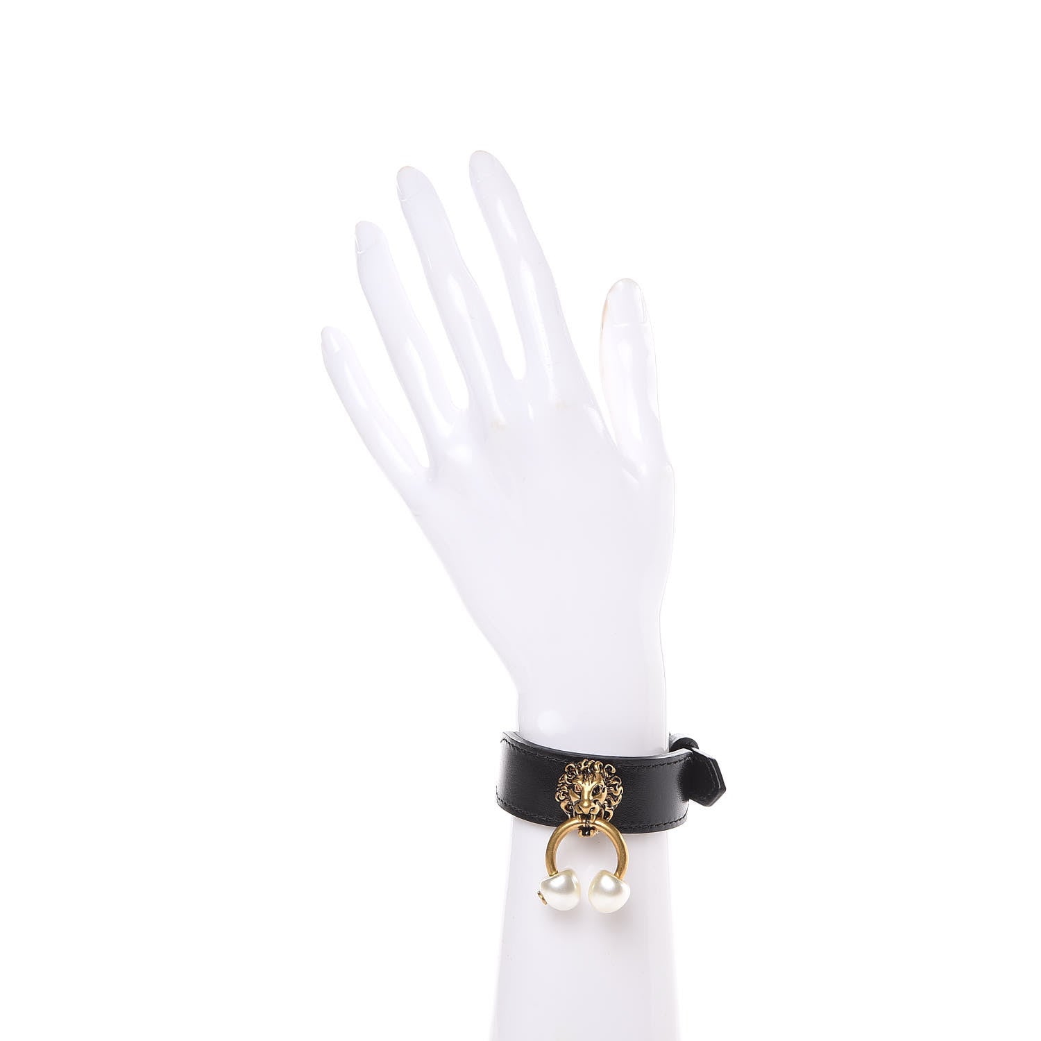 Gucci Calfskin Pearl Cherry Lion Bracelet Black 2 of 7