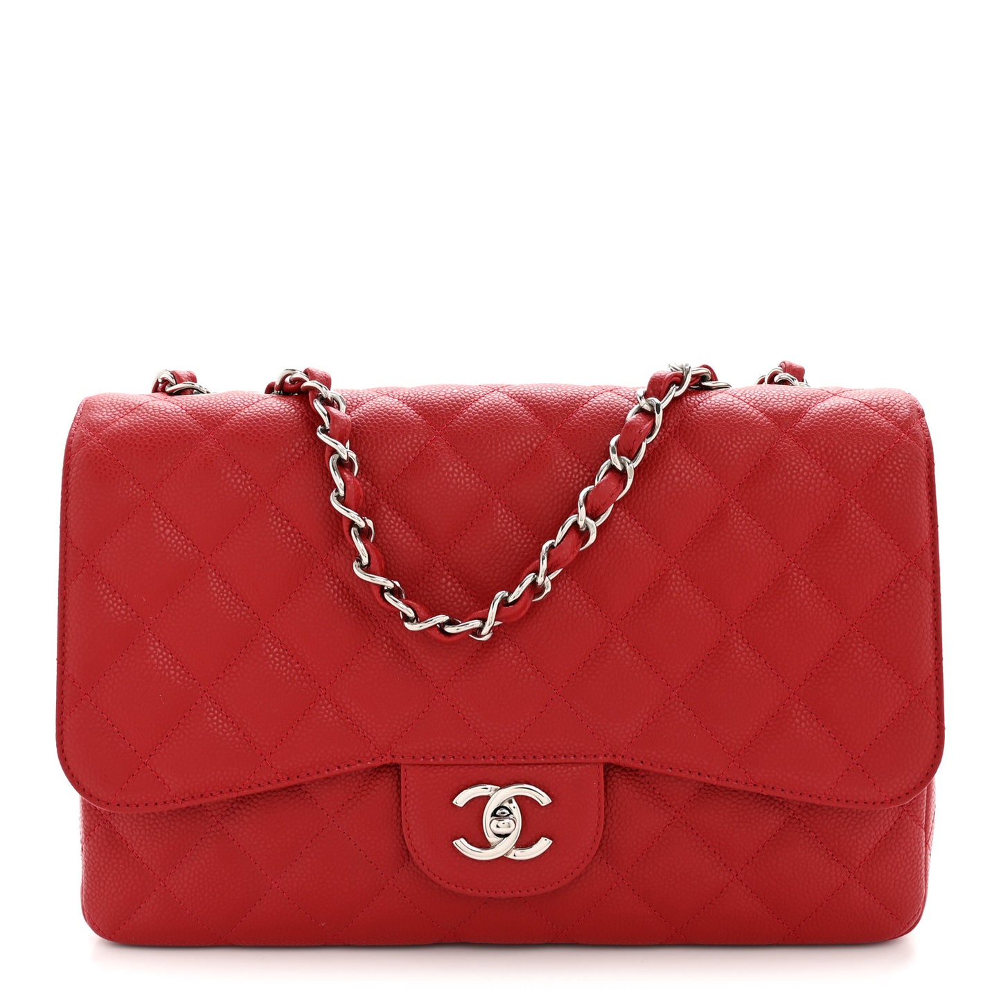 Caviar Quilted Jumbo Single Flap Red