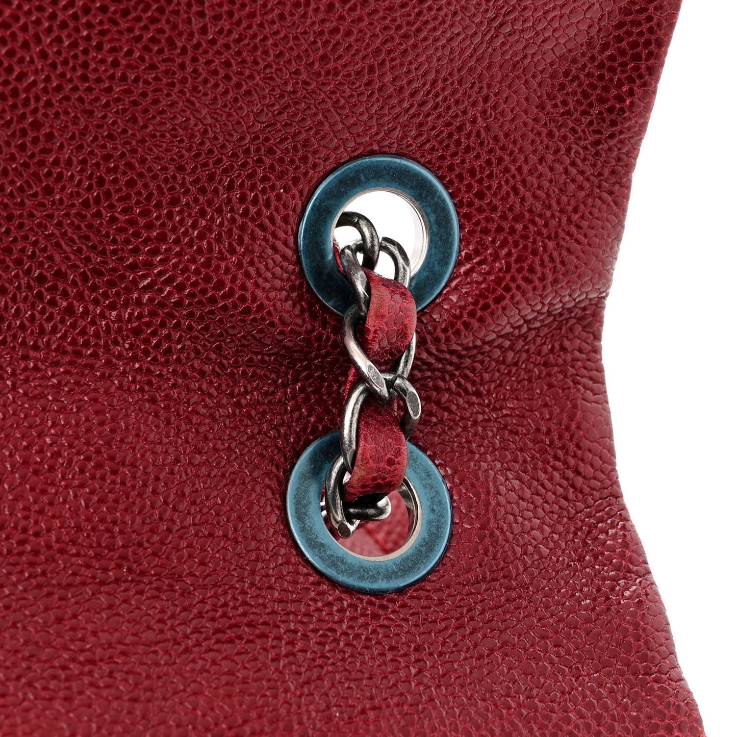 Iridescent Caviar Quilted Large Chic Flap Red