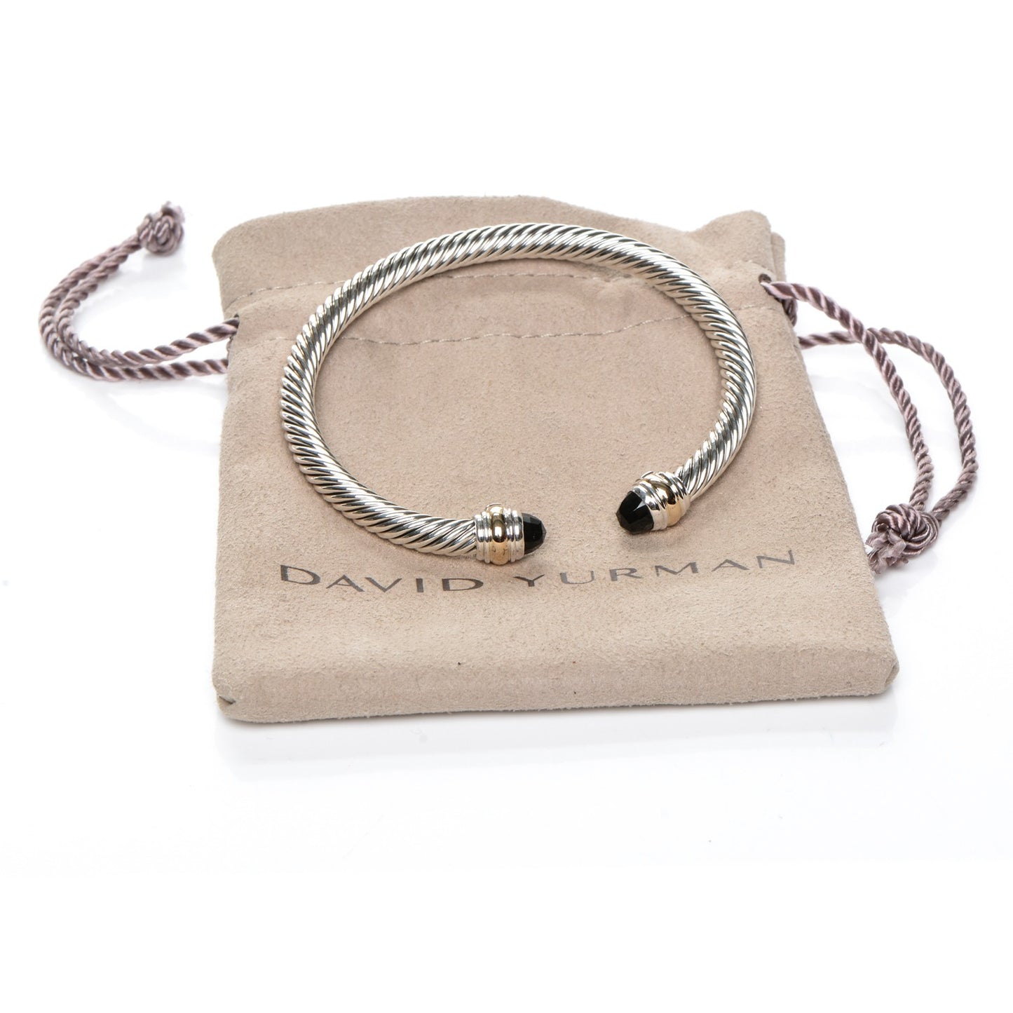 Sterling Silver 14K Yellow Gold Black Onyx 5mm Cable Classics Bracelet