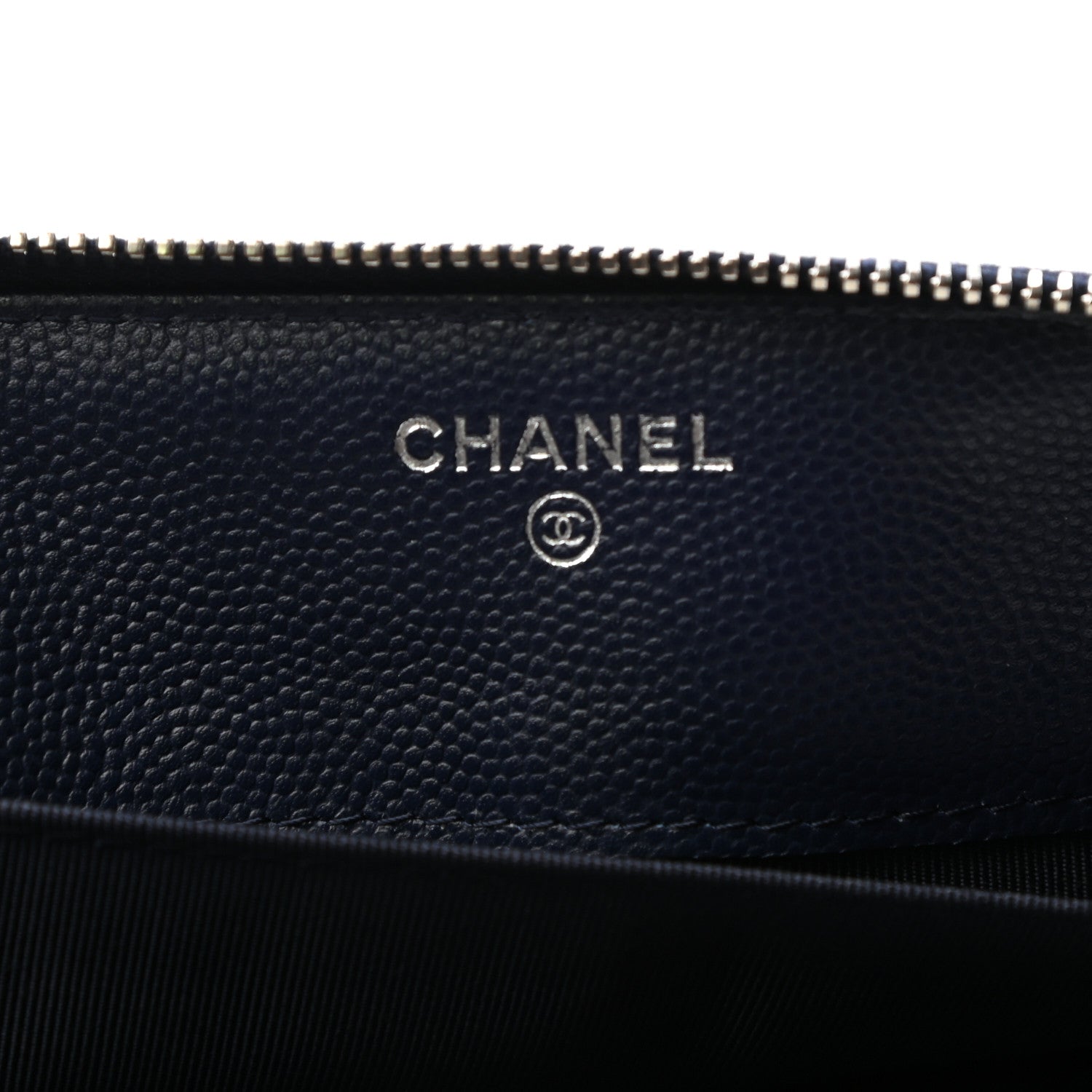 Chanel Caviar Chevron Quilted Small Zipped Pouch Navy 6 of 8