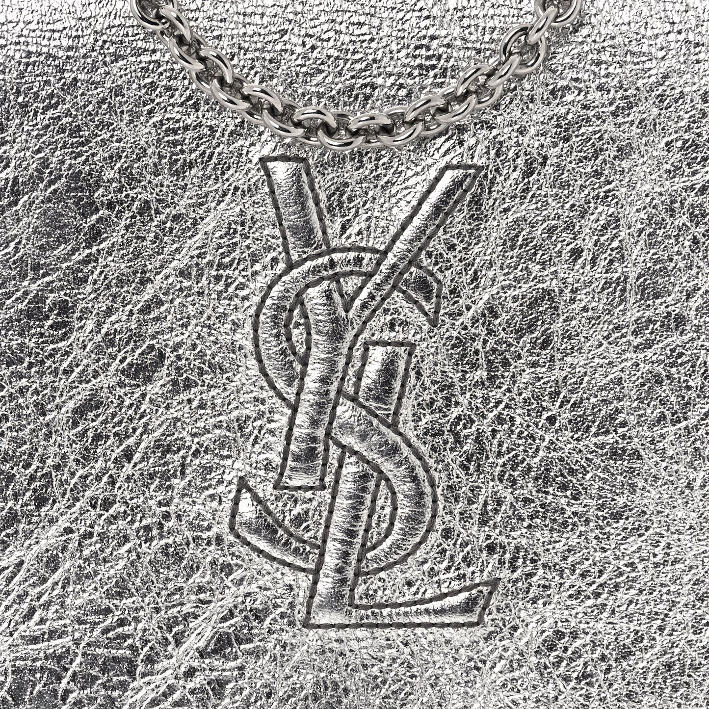 Metallic Crinkled Calfskin Belle de Jour Chain Clutch Silver