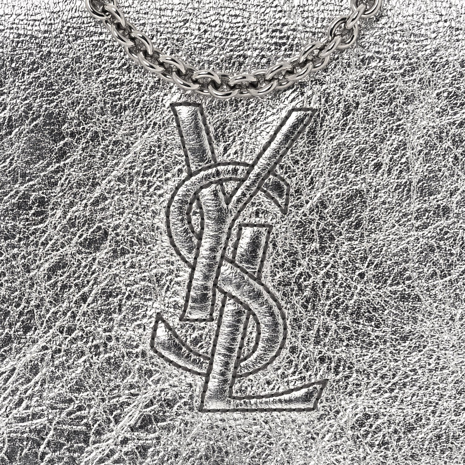 Saint Laurent Metallic Crinkled Calfskin Belle de Jour Chain Clutch Silver 9 of 14