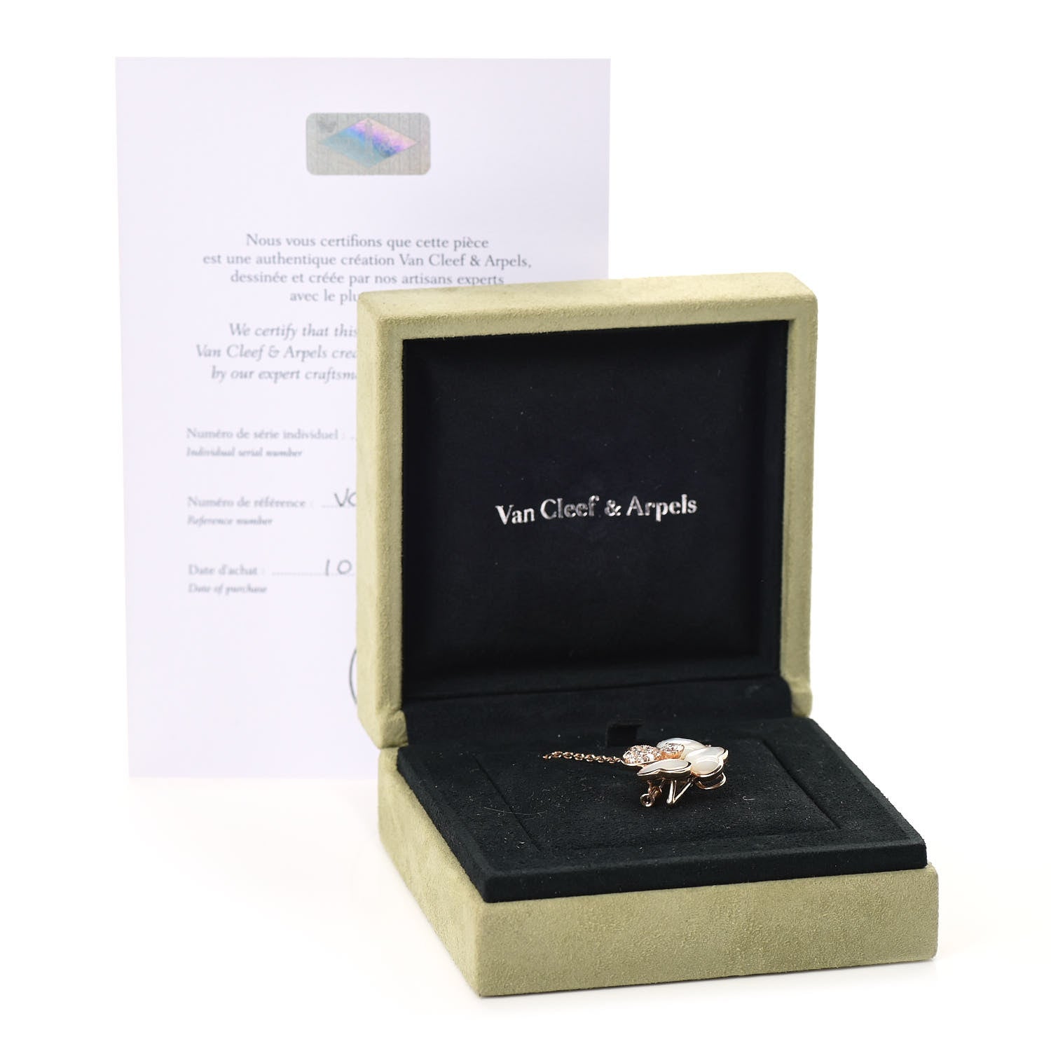 Van Cleef & Arpels 18K Rose Gold Diamond Mother of Pearl Medium Cosmos Clip Pendant Necklace 8 of 8
