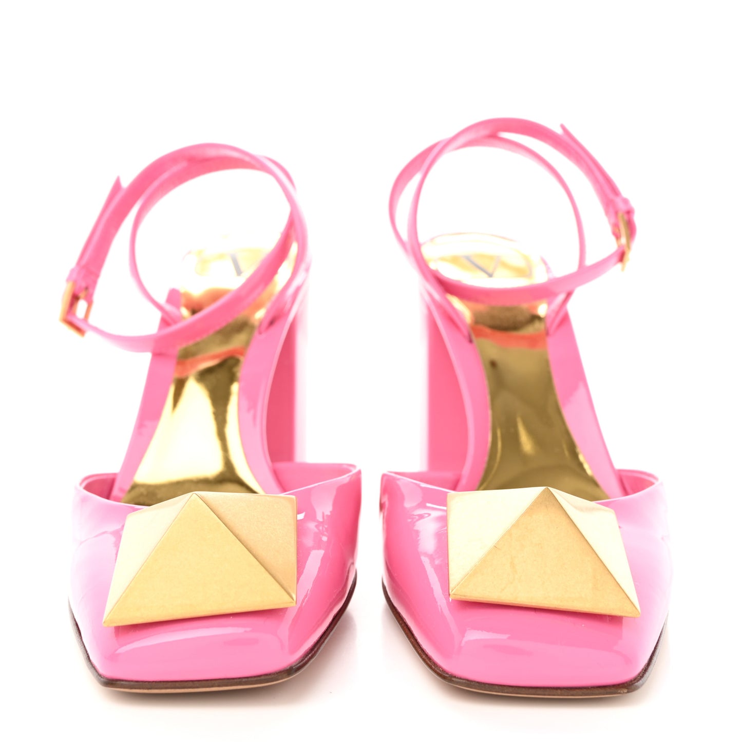 VALENTINO GARAVANI Patent One Stud Ankle Strap 90mm Block Heel Pumps 35 Feminine Pink