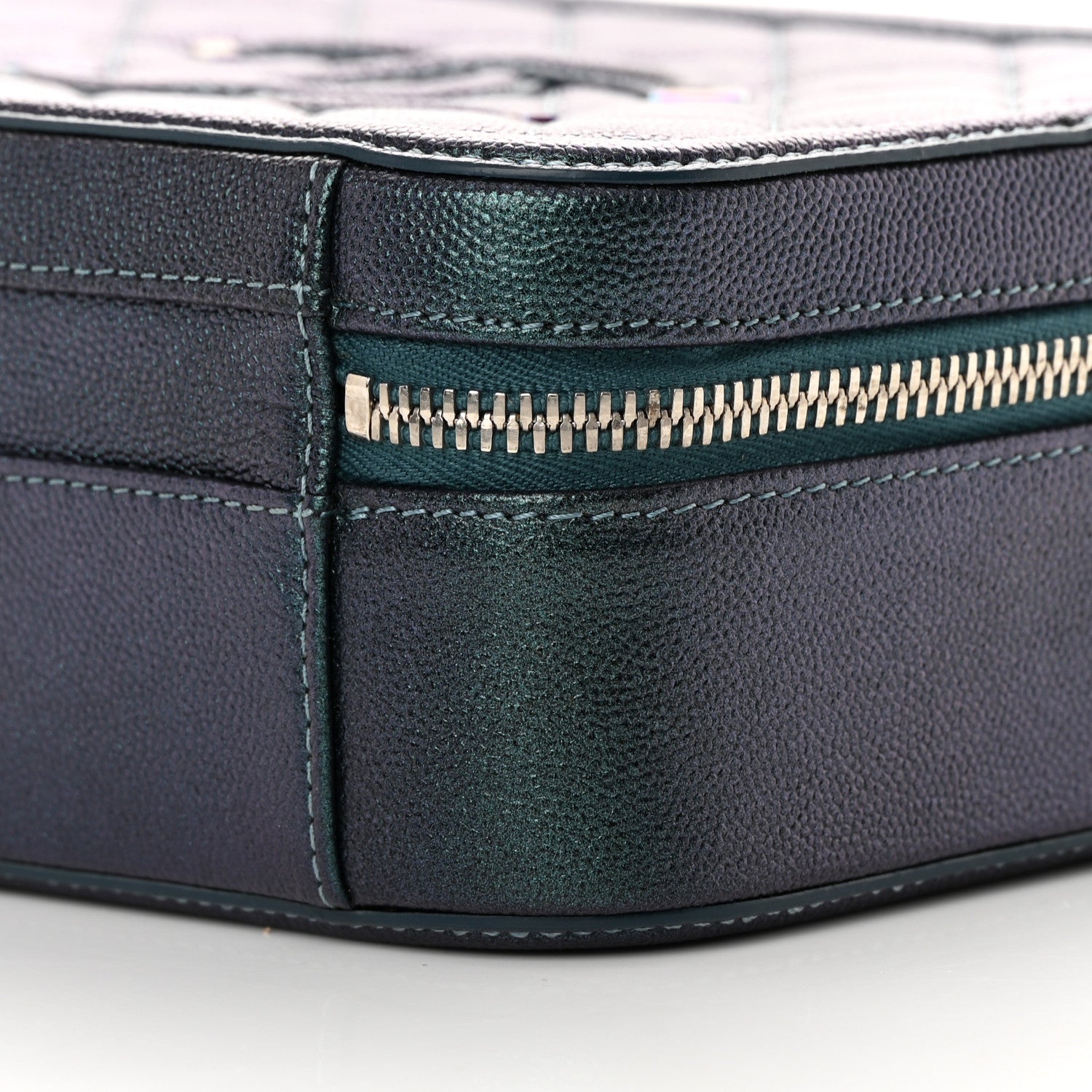 Chanel Iridescent Caviar Quilted Medium CC Filigree Vanity Case Dark Turquoise 10 of 10