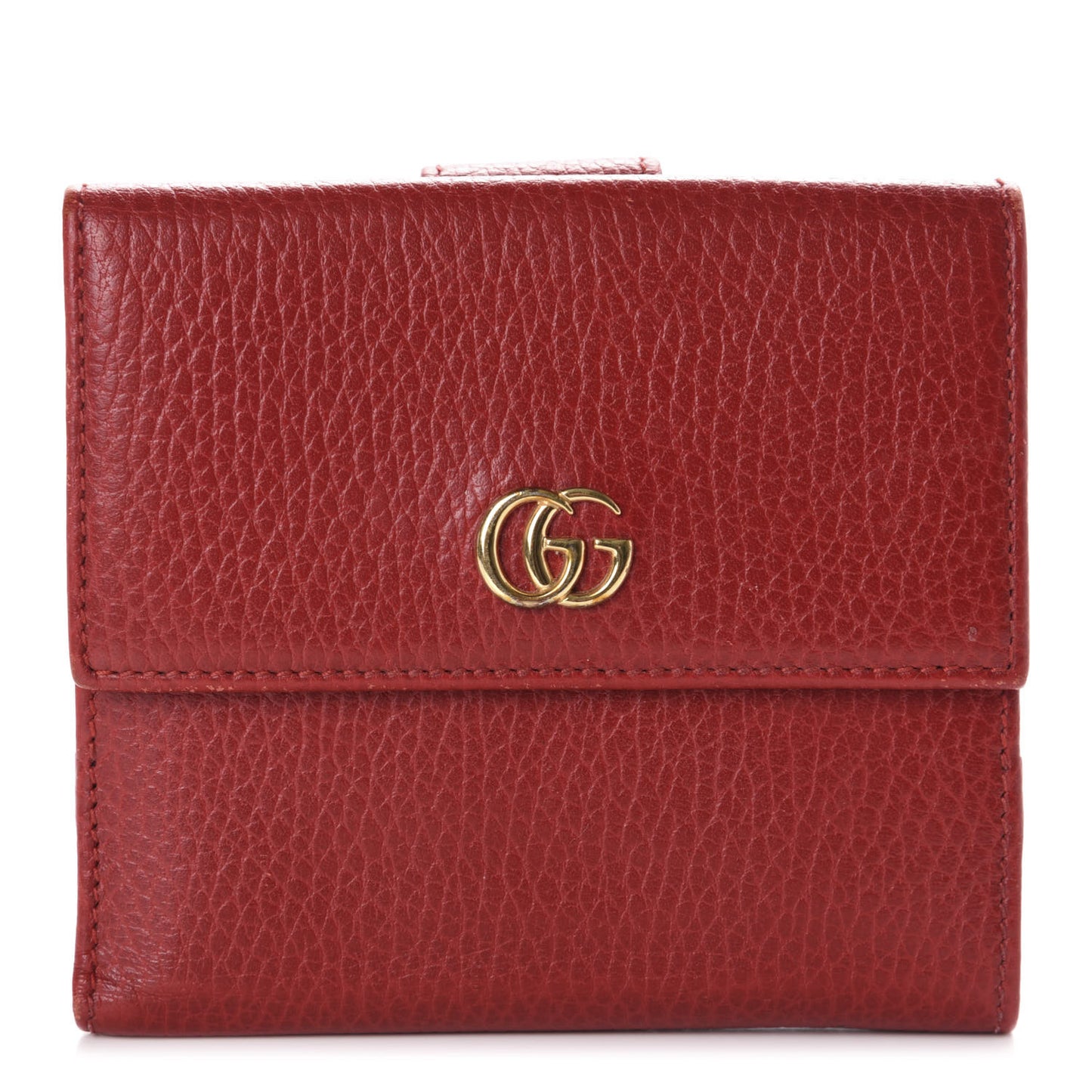Dollar Calfskin Double G French Flap Wallet Hibiscus Red