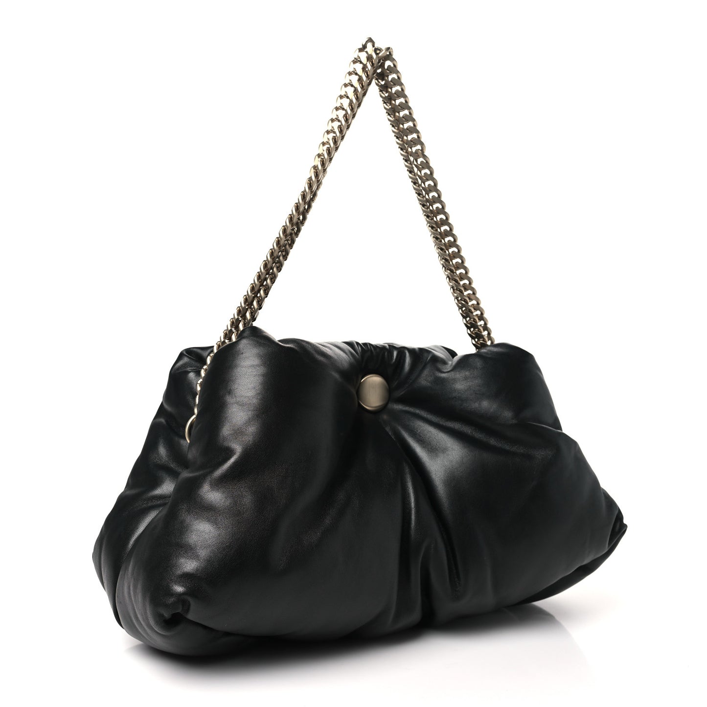 Lambskin Puffy Tobo Chain Shoulder Bag Black