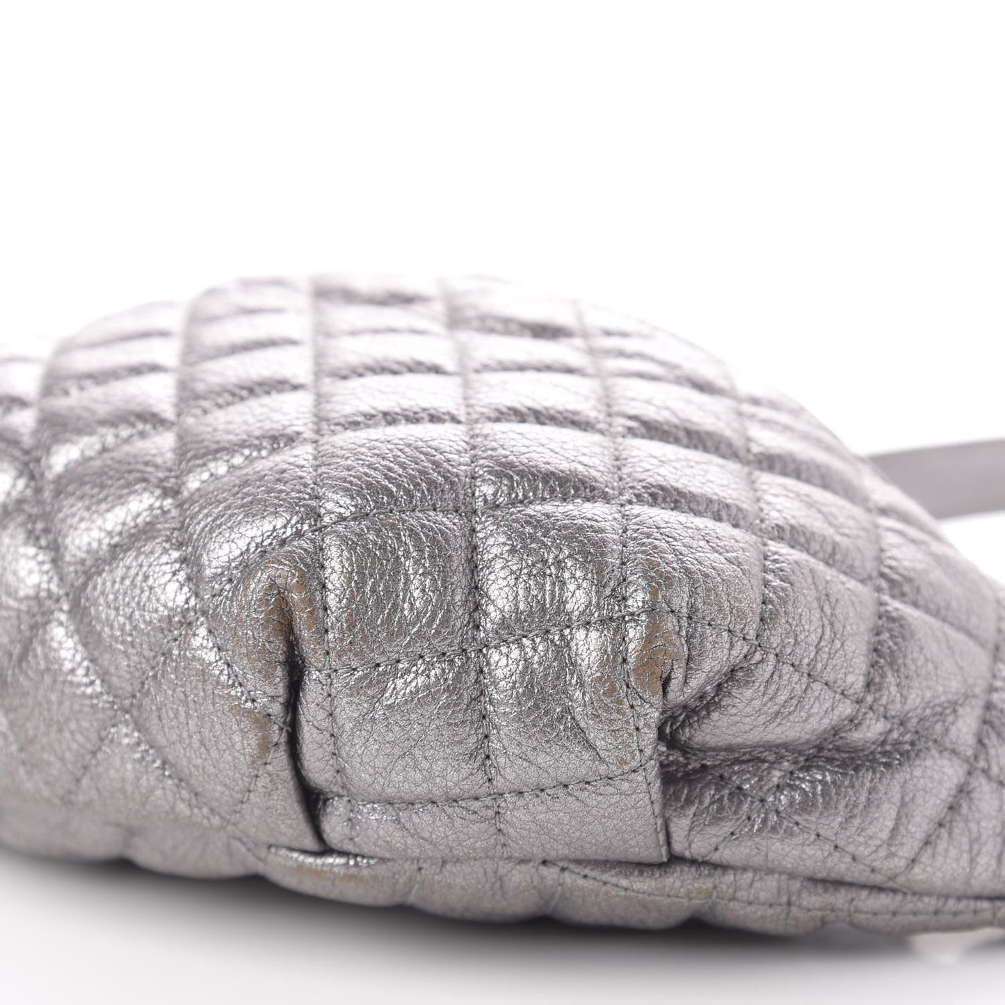Metallic Goatskin Quilted Banane Waist Bag Fanny Pack Silver