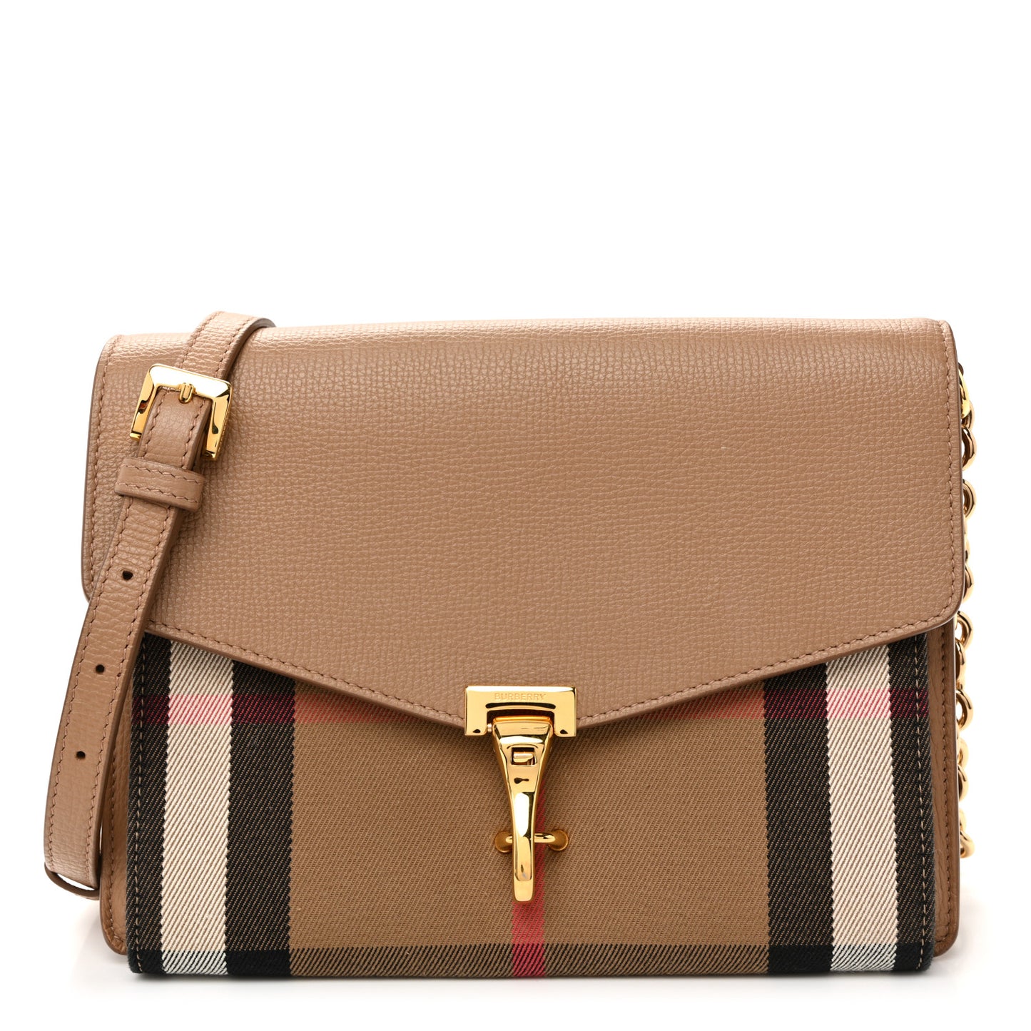 Derby Calfskin House Check Small Macken Crossbody Bag Camel