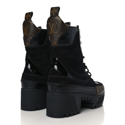 Louis Vuitton Suede Calfskin Monogram Laureate Platform Desert Boots 35 Black 4 of 8