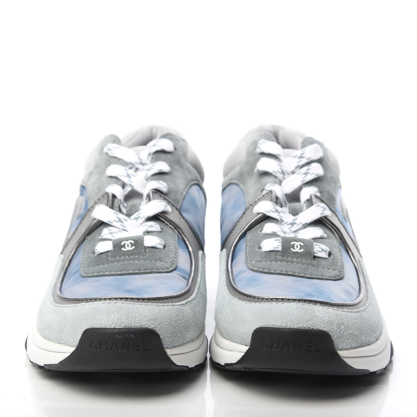 Nylon Lambskin Suede Calfskin CC Sneakers 40.5 Blue Grey White
