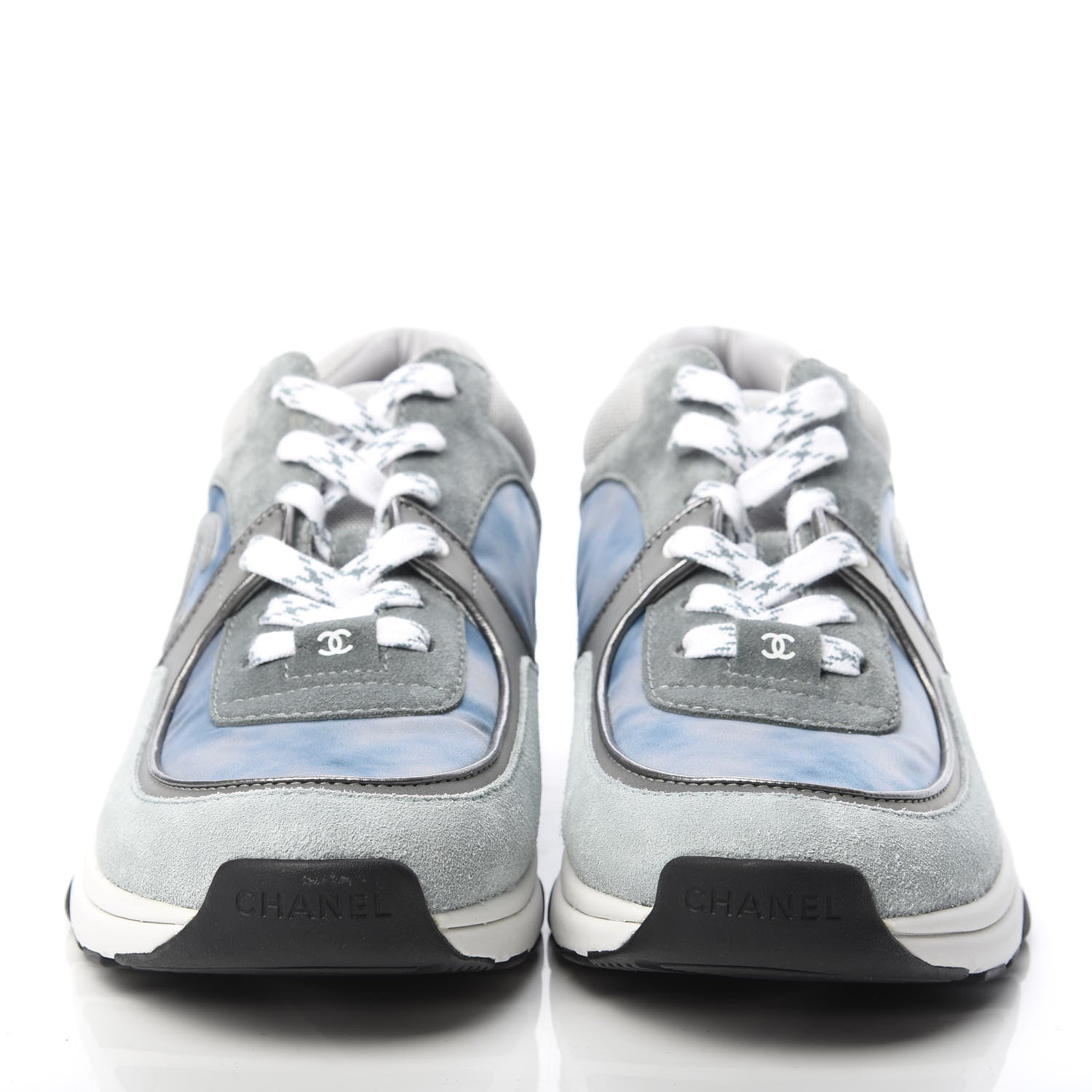 Chanel Nylon Lambskin Suede Calfskin CC Sneakers 40.5 Blue Grey White 2 of 8
