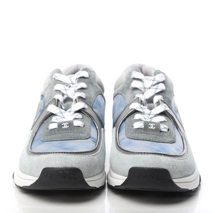 Chanel Nylon Lambskin Suede Calfskin CC Sneakers 40.5 Blue Grey White 2 of 8