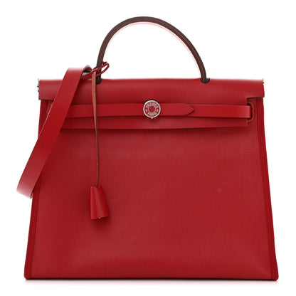 Hermes Toile H Berline Vache Hunter Herbag Zip PM 31 Rouge Piment Ecru 1 of 14