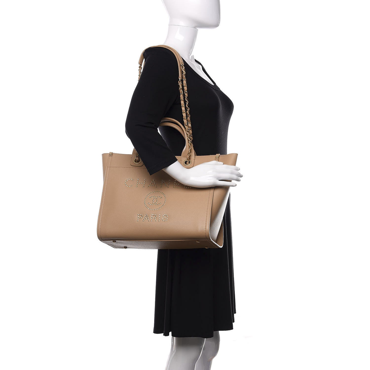 Chanel Caviar Small Studded Deauville Tote Beige 3 of 14