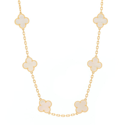 Van Cleef & Arpels 18K Yellow Gold Mother of Pearl 10 Motifs Vintage Alhambra Necklace 1 of 6