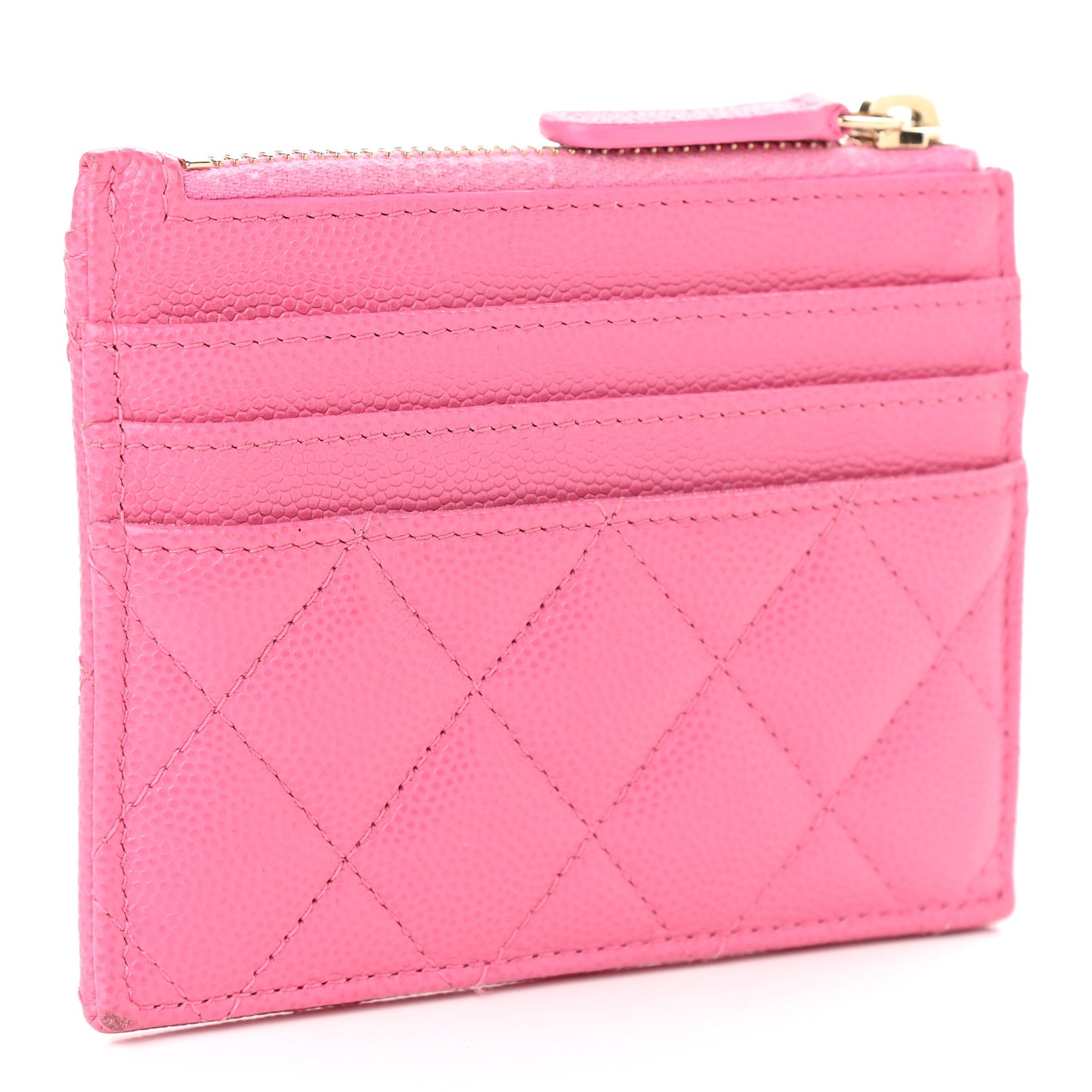 Caviar Quilted CC Zip Card Holder Pink