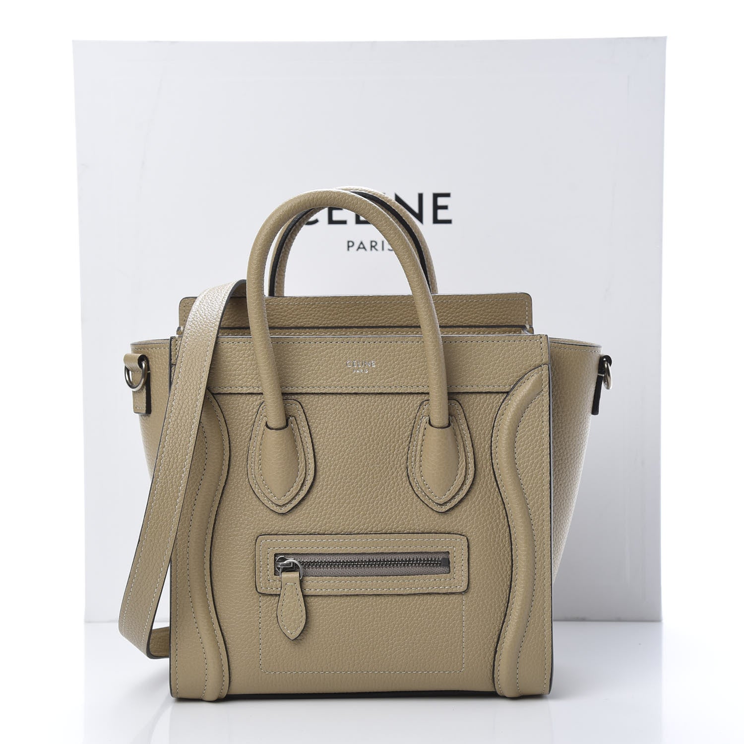 Celine Drummed Calfskin Nano Luggage Dune 12 of 12