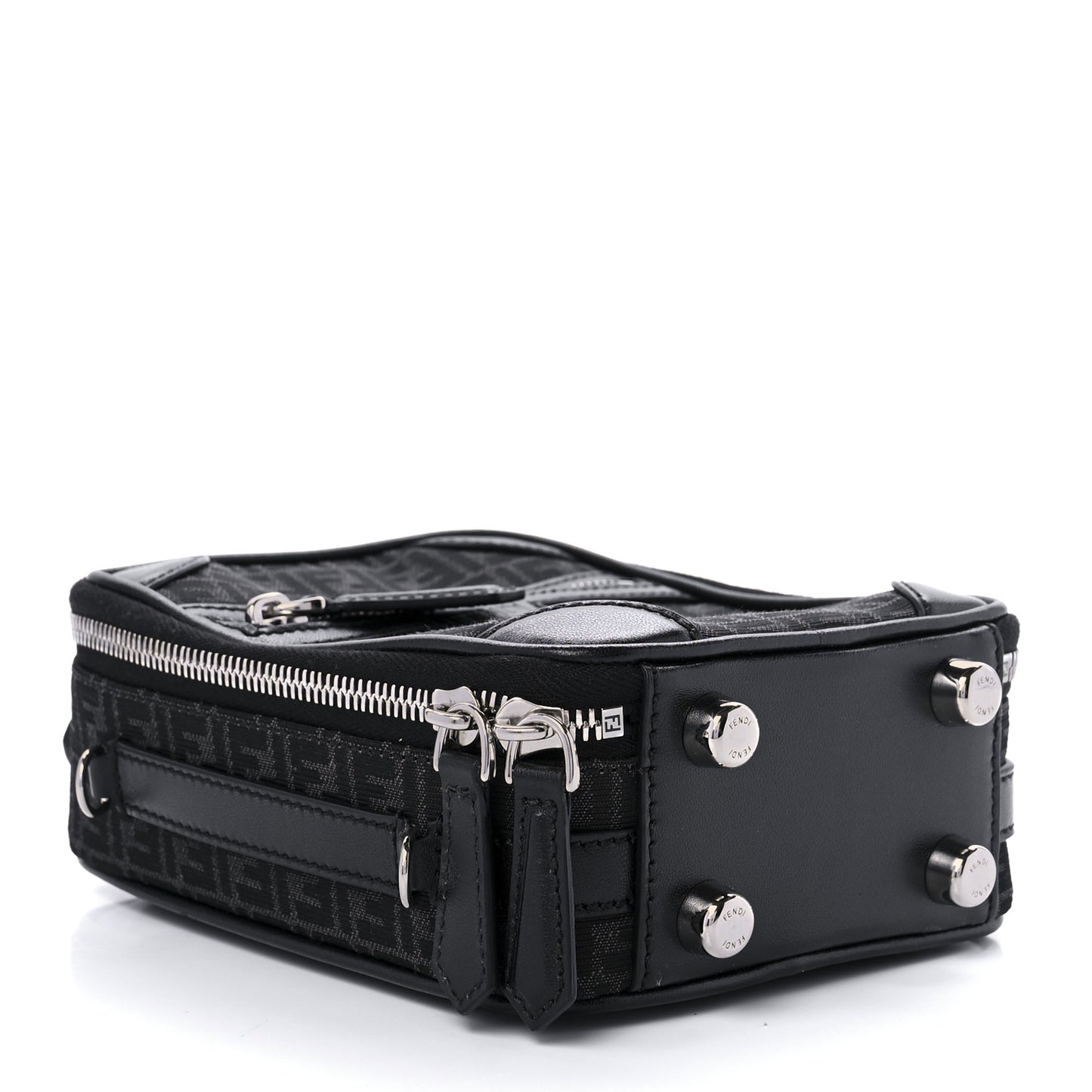 Recycled Fabric Jacquard Vitello Astro Micro FF Mini Trolley Bag Asfalto Black