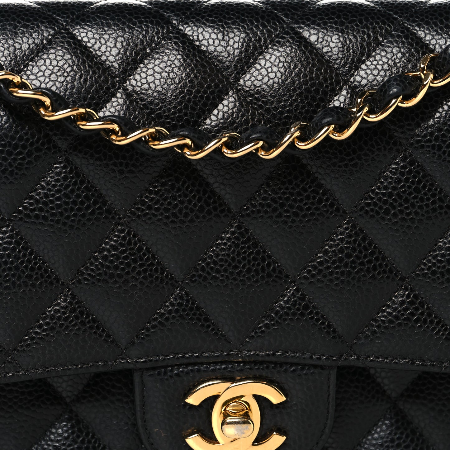 Caviar Quilted Medium Double Flap Black