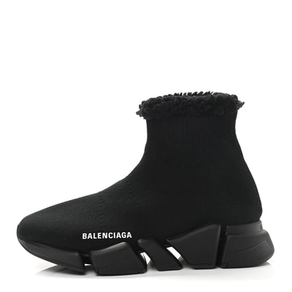 Balenciaga Technical 3D Recycled Knit Faux Fur Womens Speed 2.0 Sneakers 37 Black 1 of 7