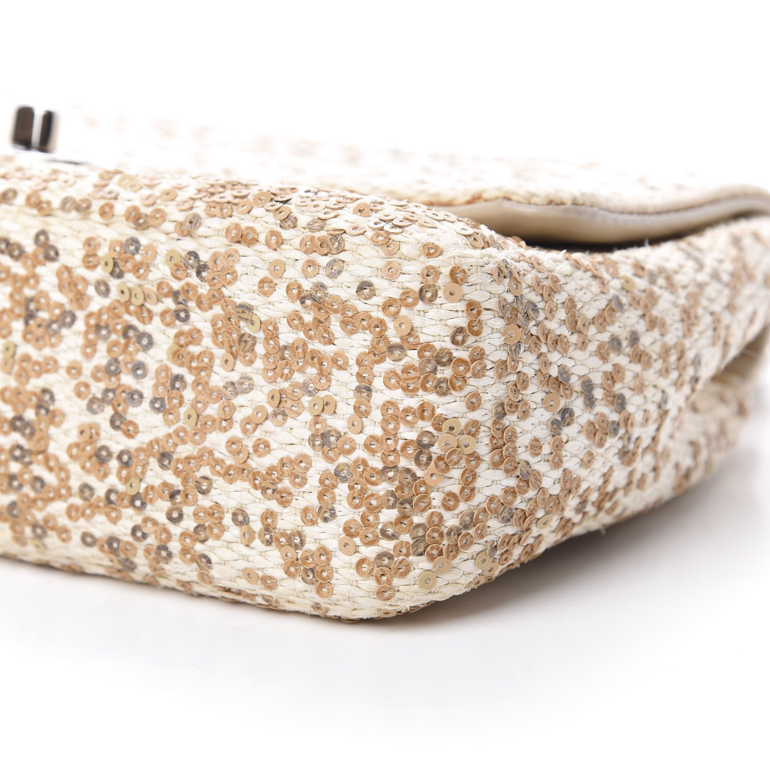 Chanel Raffia Sequin Small Single Flap Beige Gold 10 of 13