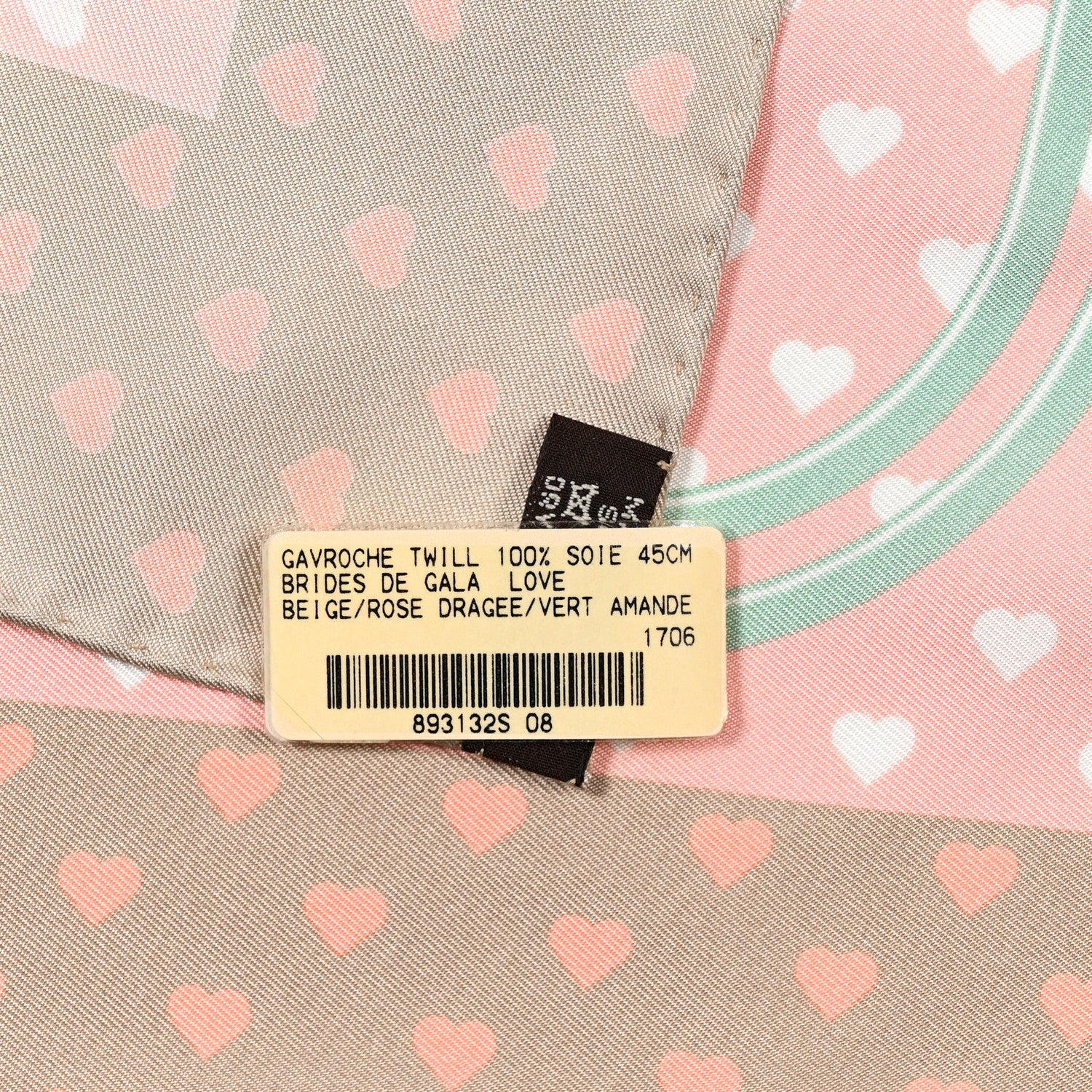 Hermes Silk Brides De Gala Love Pocket Square Beige Rose Dragee Vert Amande 4 of 4