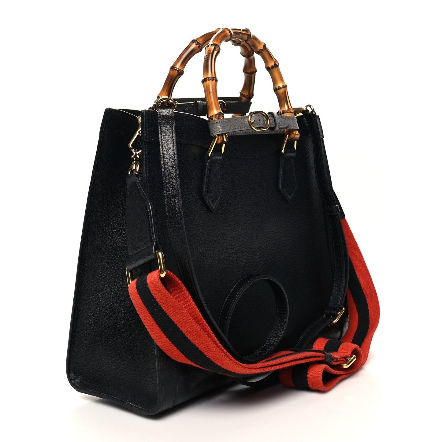 Textured Dollar Calfskin Web Medium Diana Tote Bag Black Dusty Grey