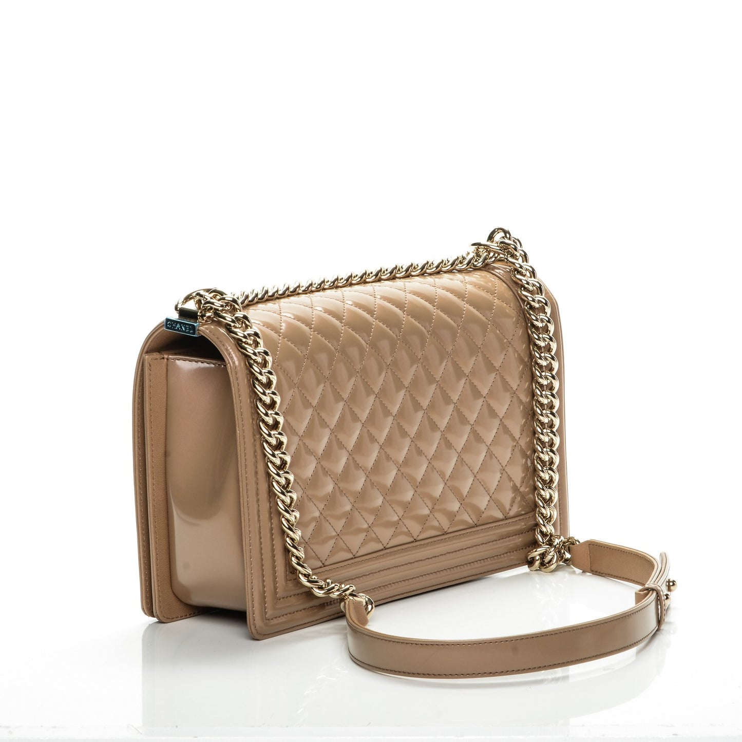 Iridescent Calfskin Quilted New Medium Boy Flap Dark Beige