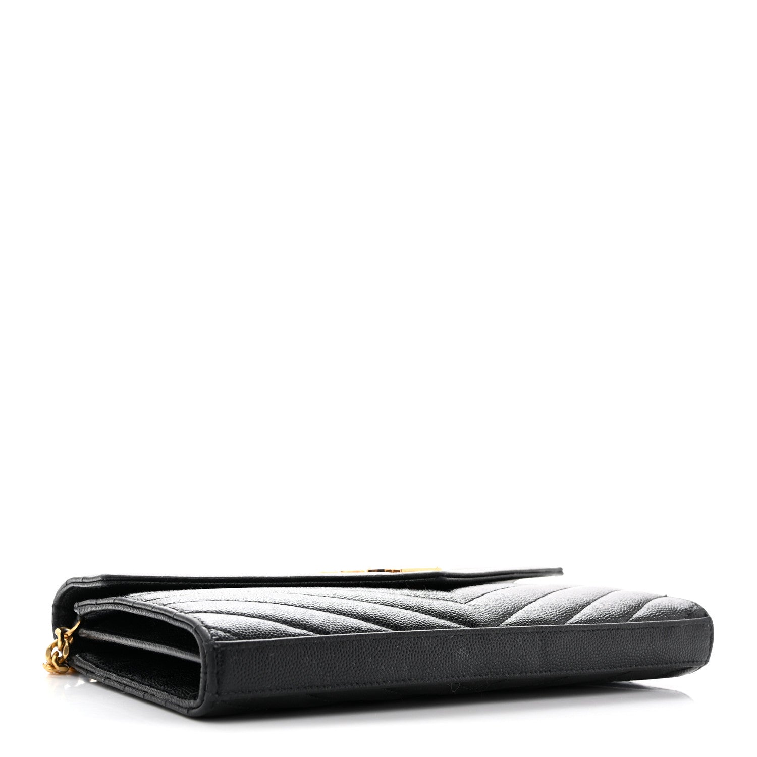 Saint Laurent Grain De Poudre Matelasse Chevron Monogram Chain Wallet Black 3 of 14