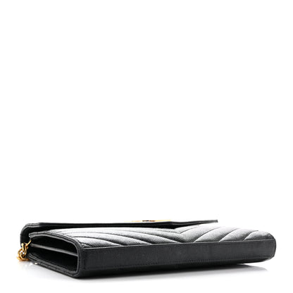 Saint Laurent Grain De Poudre Matelasse Chevron Monogram Chain Wallet Black 3 of 14