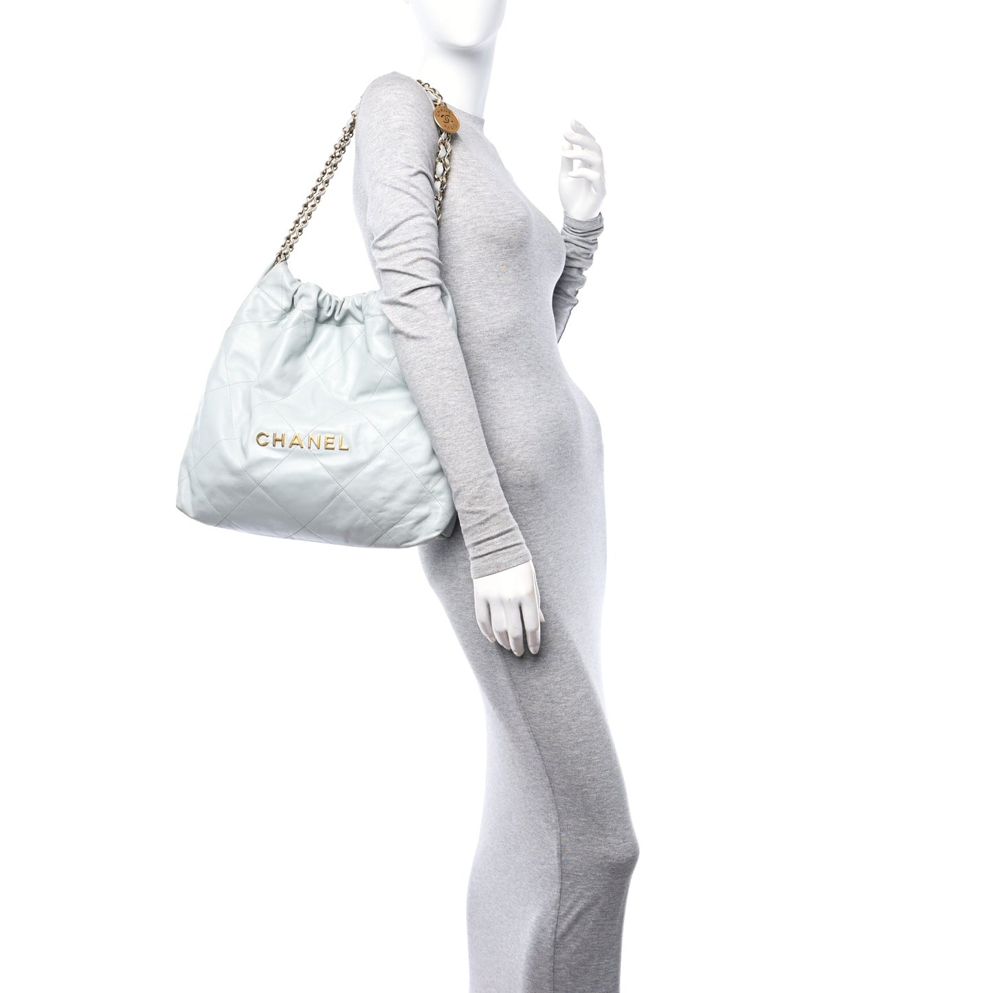 Shiny Calfskin Quilted Small Chanel 22 Grey