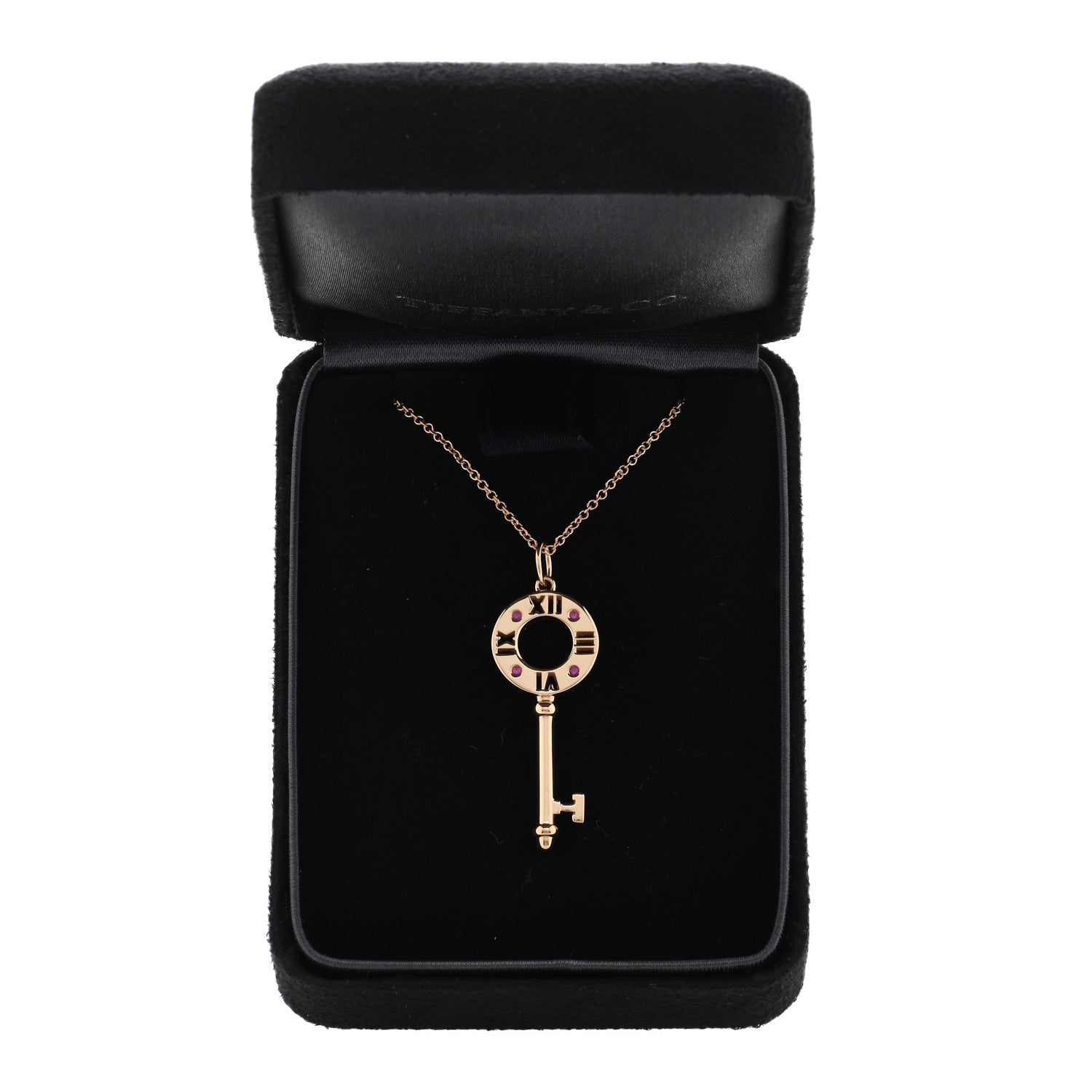 Tiffany 18K Rose Gold Ruby Atlas Pierced Key Pendant Necklace 4 of 4