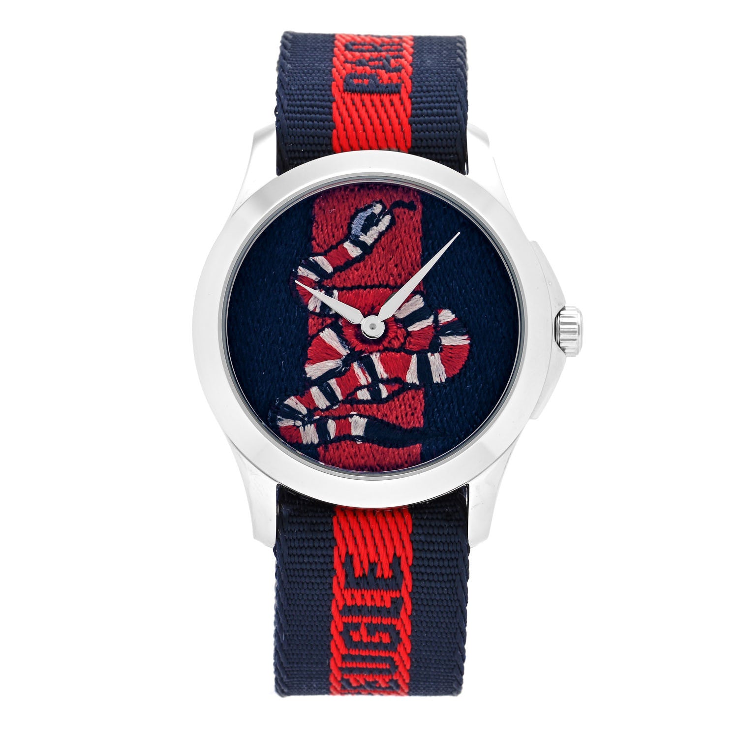 Gucci Stainless Steel Nylon 38mm Le Marche Des Merveilles Snake Quartz Watch Navy 1 of 5