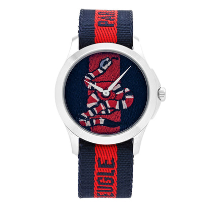 Gucci Stainless Steel Nylon 38mm Le Marche Des Merveilles Snake Quartz Watch Navy 1 of 5