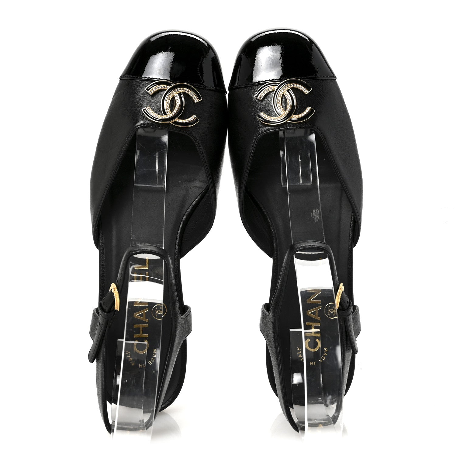 Chanel Lambskin Patent Cap Toe Crystal Enamel CC Mary Jane