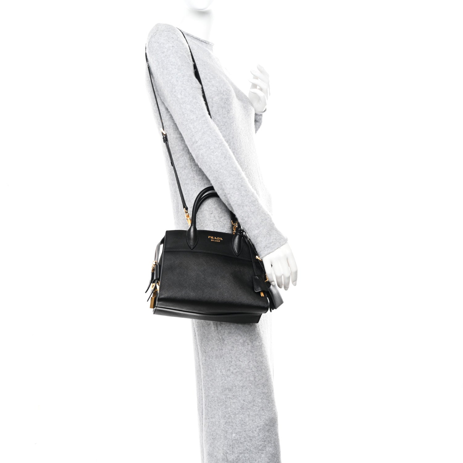Prada Saffiano City Calfskin Small Esplanade Tote Black 2 of 9