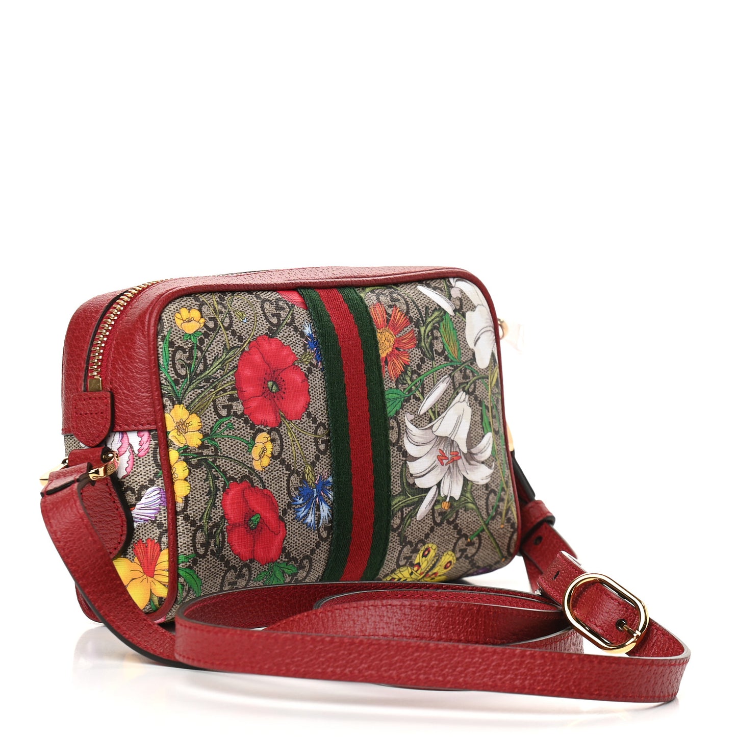 GG Supreme Monogram Flora Web Mini Ophidia Shoulder Bag Red