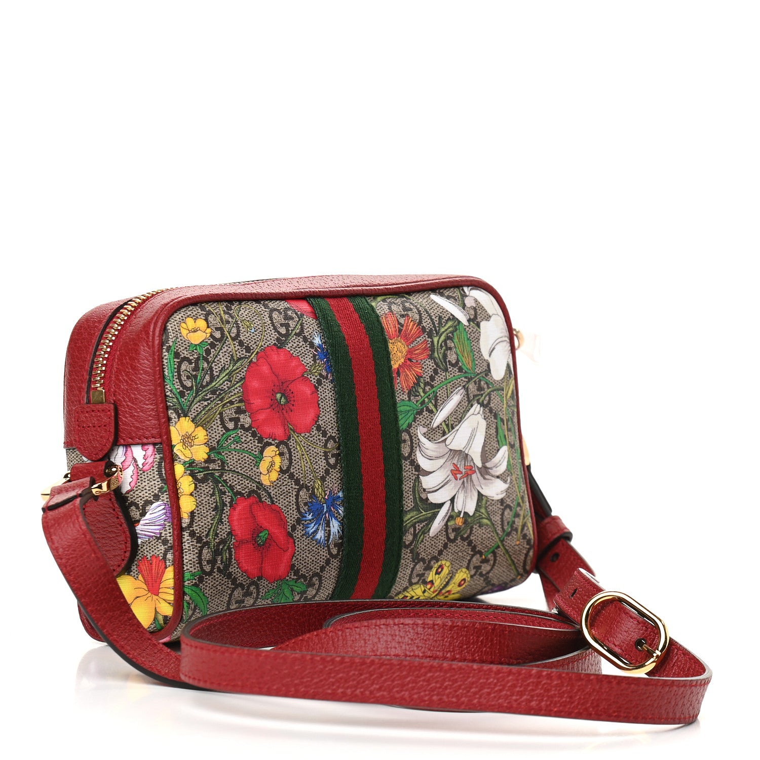 Gucci GG Supreme Monogram Flora Web Mini Ophidia Shoulder Bag Red 3 of 9