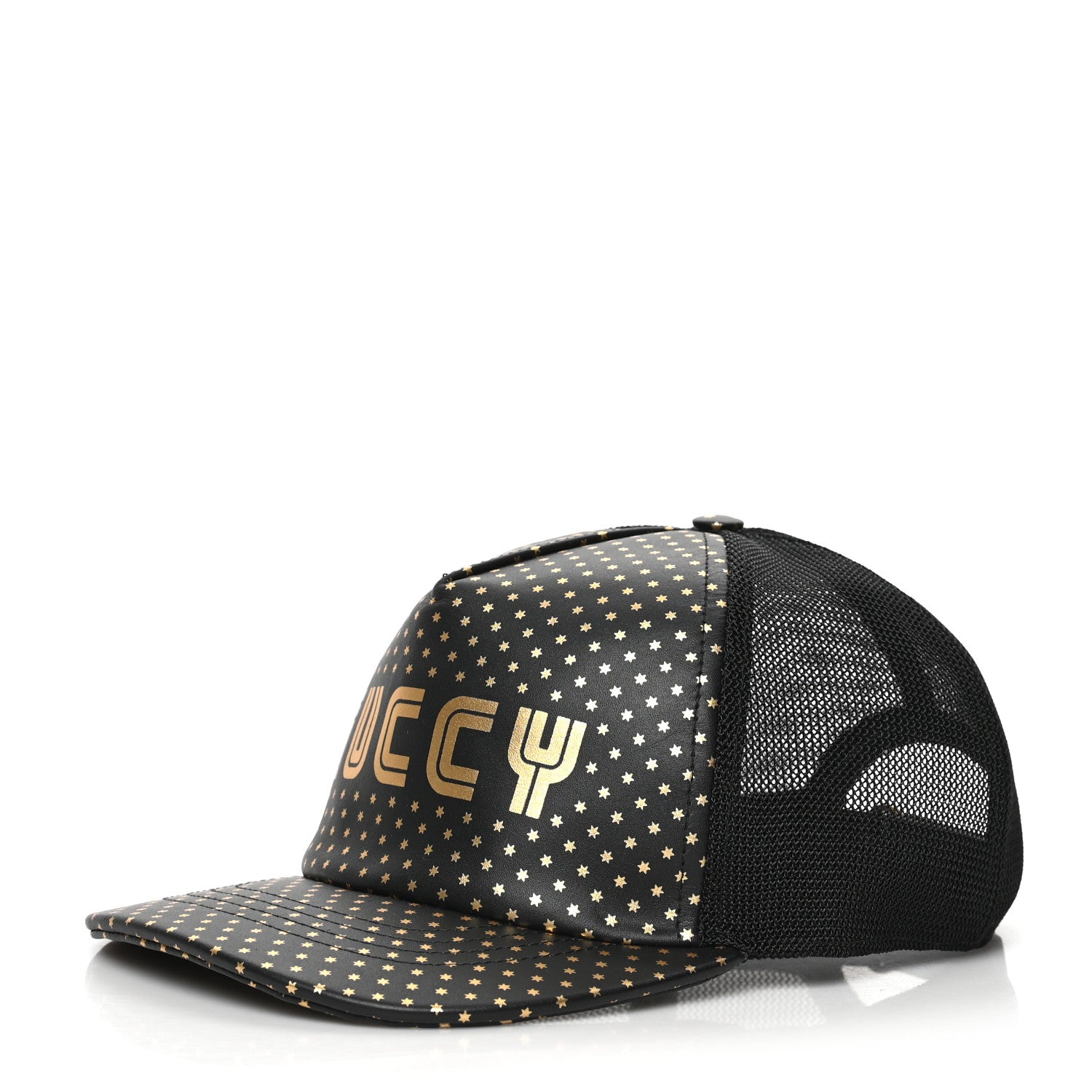 Gucci X SEGA Calfskin GUCCY Stars Baseball Hat S Black Gold 1 of 8
