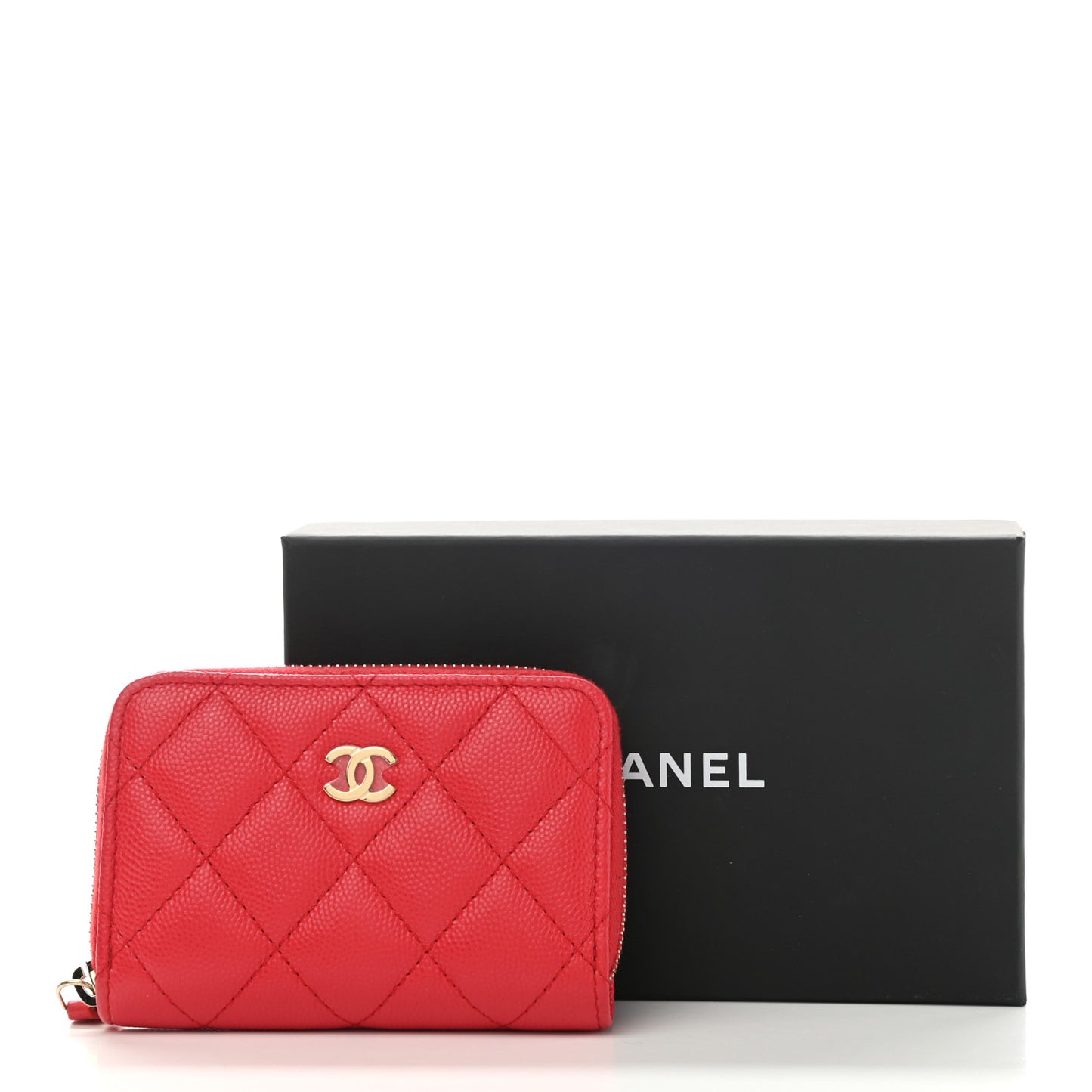 Caviar Quilted Zip Coin Purse Red