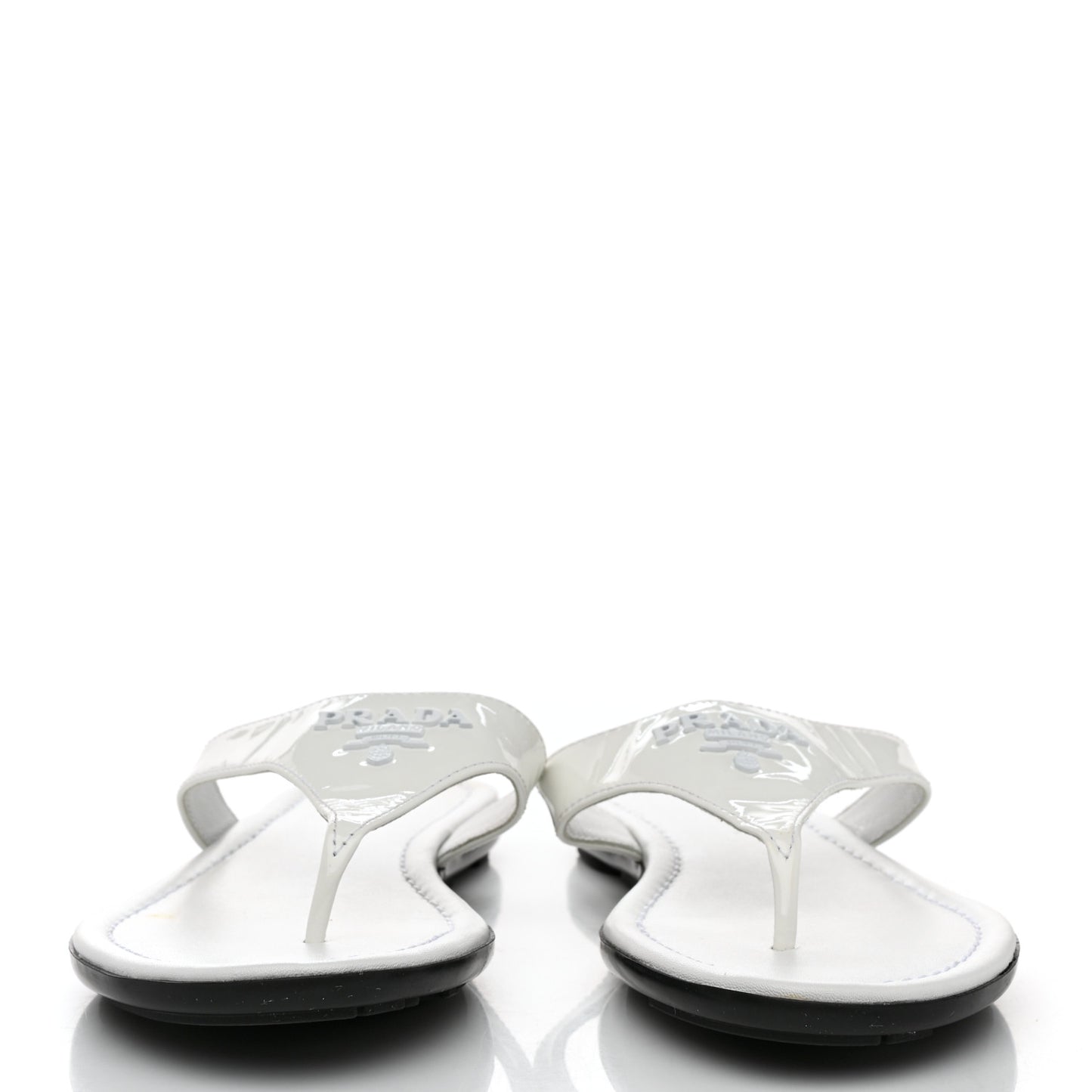 Patent Calfskin Logo Thong Sandals 36.5 White