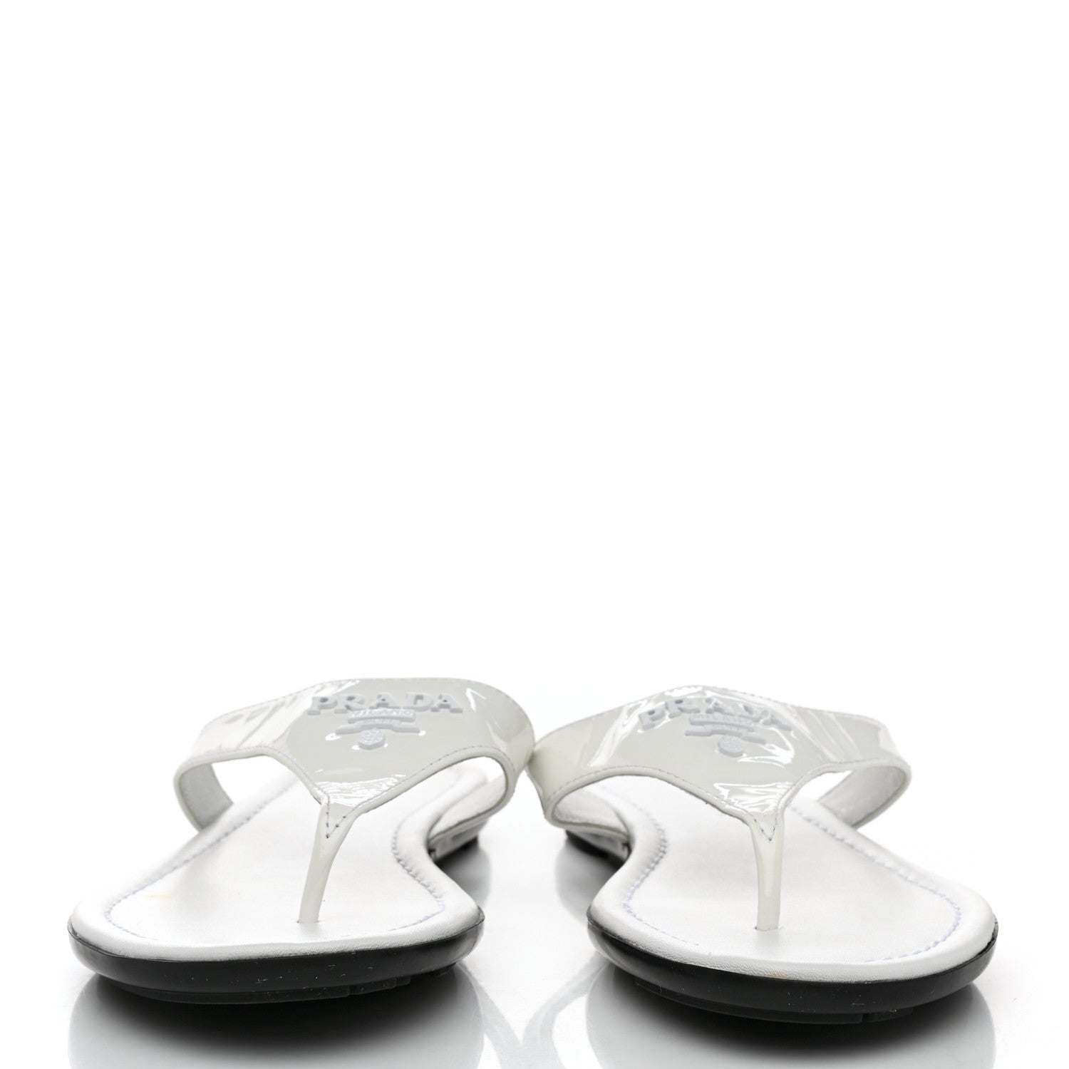 Prada Patent Calfskin Logo Thong Sandals 36.5 White 2 of 8