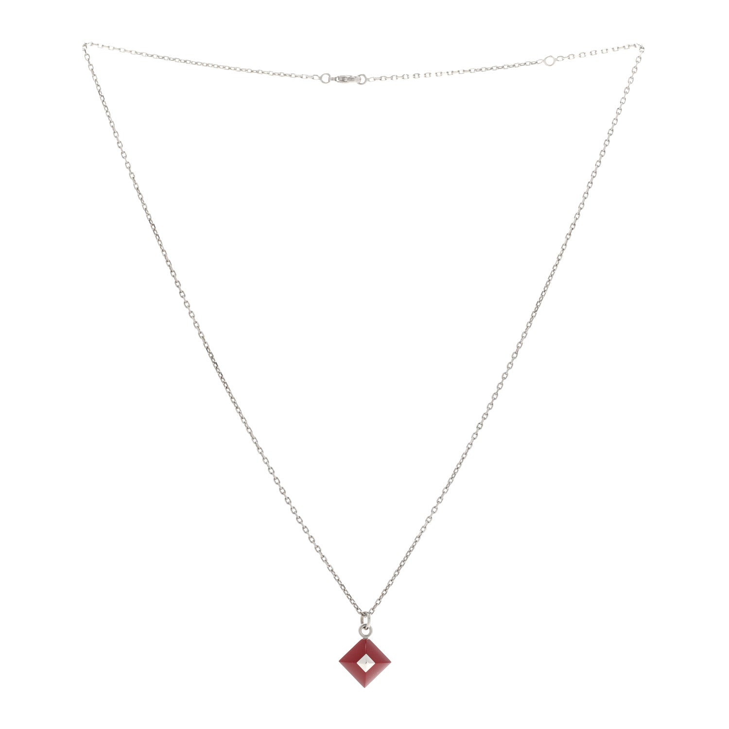 Hermes Palladium Plated Medor Folk Pendant Necklace Rouge 3 of 7